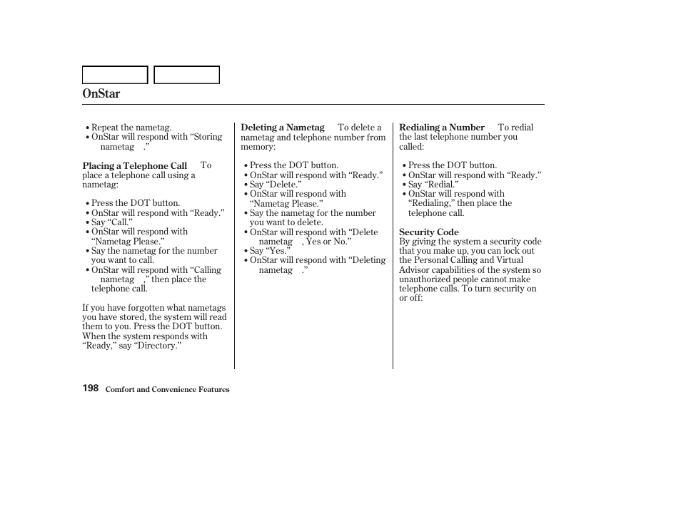 Onstar | Acura 2004 RL - Owner's Manual User Manual | Page 201 / 370