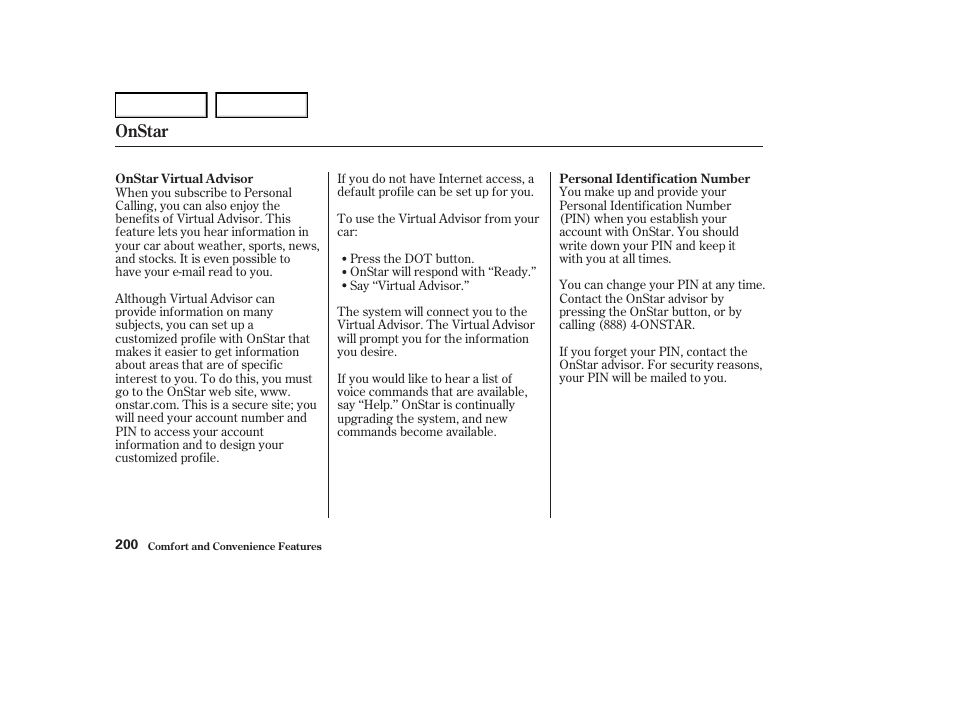 Onstar | Acura 2004 RL - Owner's Manual User Manual | Page 203 / 370