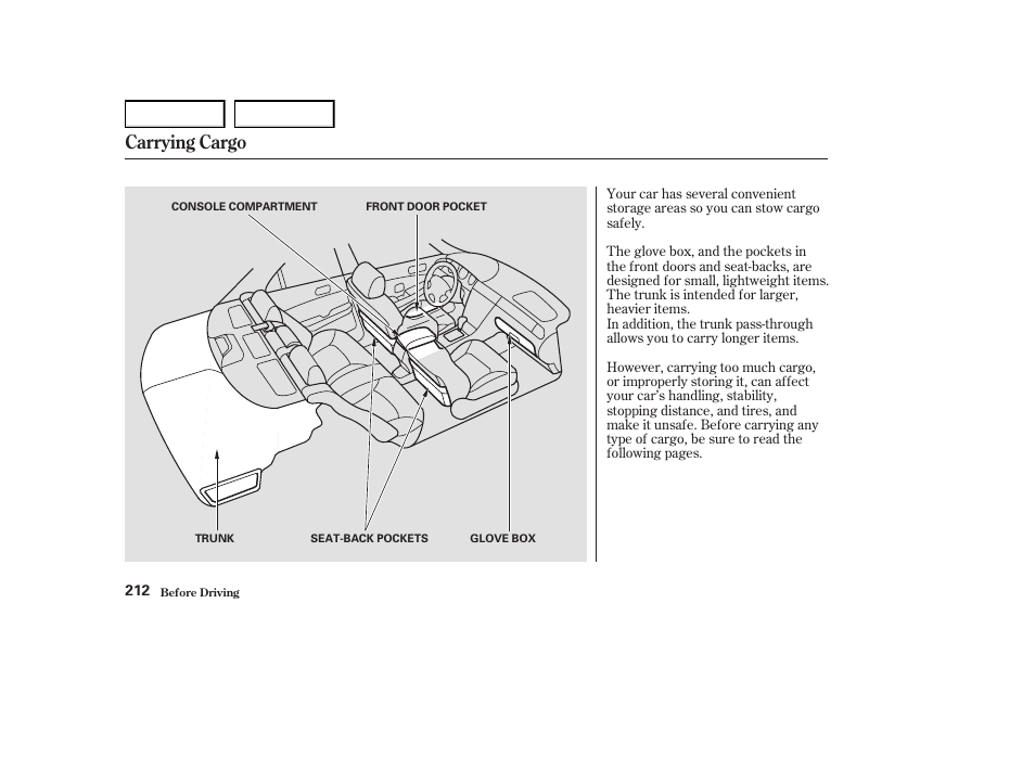 Carrying cargo | Acura 2004 RL - Owner's Manual User Manual | Page 215 / 370