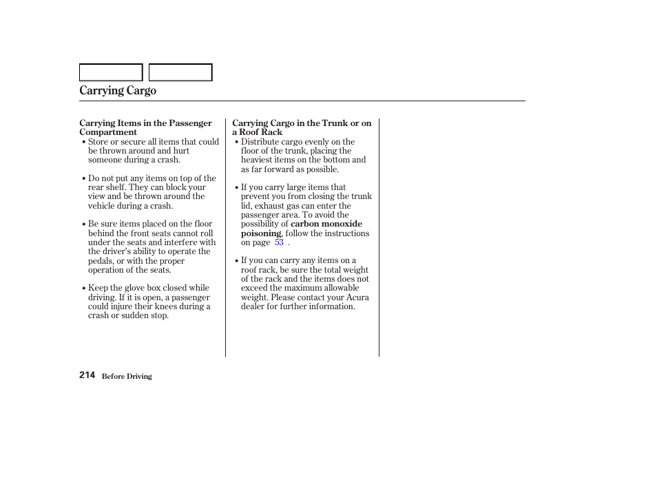 Carrying cargo | Acura 2004 RL - Owner's Manual User Manual | Page 217 / 370