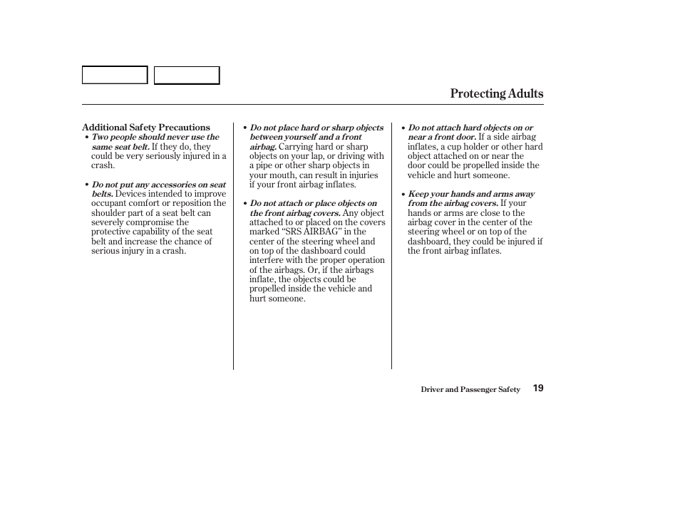 Protecting adults | Acura 2004 RL - Owner's Manual User Manual | Page 22 / 370