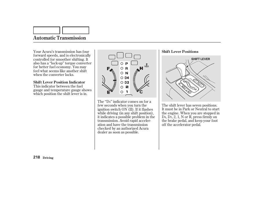 Automatic transmission | Acura 2004 RL - Owner's Manual User Manual | Page 221 / 370