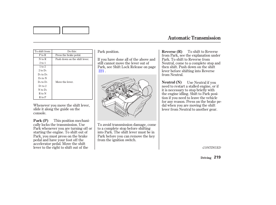 Automatic transmission | Acura 2004 RL - Owner's Manual User Manual | Page 222 / 370