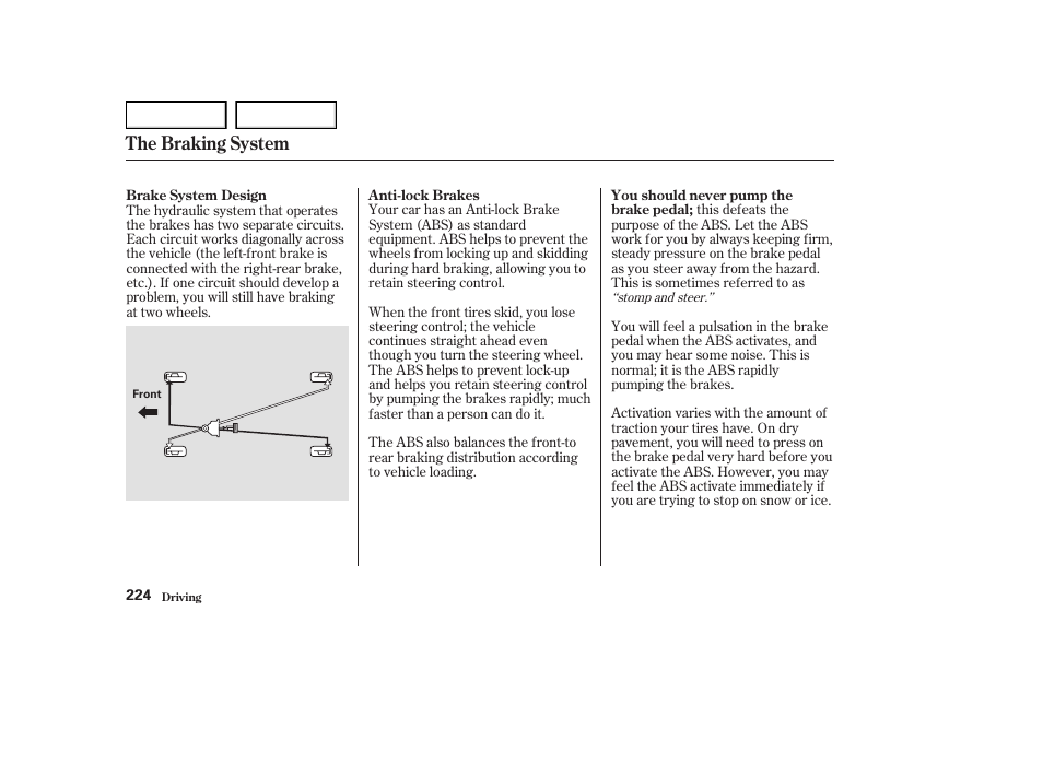 The braking system | Acura 2004 RL - Owner's Manual User Manual | Page 227 / 370