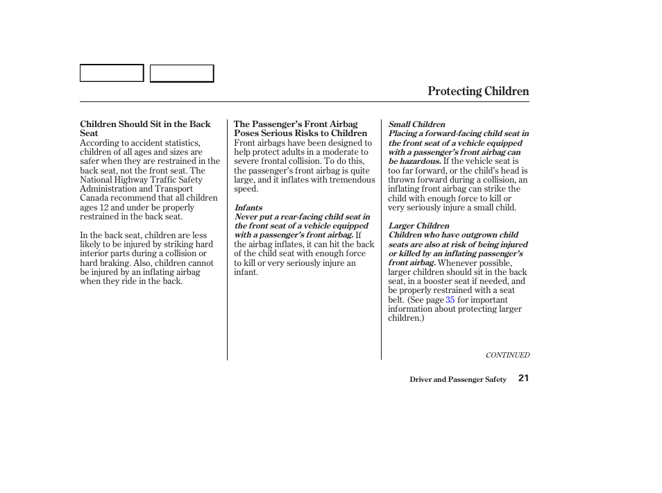 Protecting children | Acura 2004 RL - Owner's Manual User Manual | Page 24 / 370