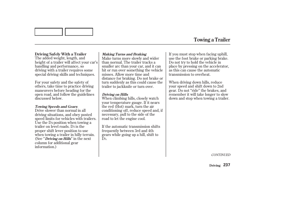 Towing a trailer | Acura 2004 RL - Owner's Manual User Manual | Page 240 / 370