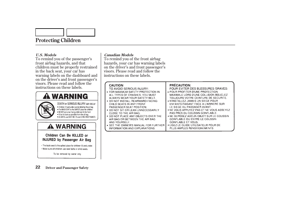 Protecting children | Acura 2004 RL - Owner's Manual User Manual | Page 25 / 370