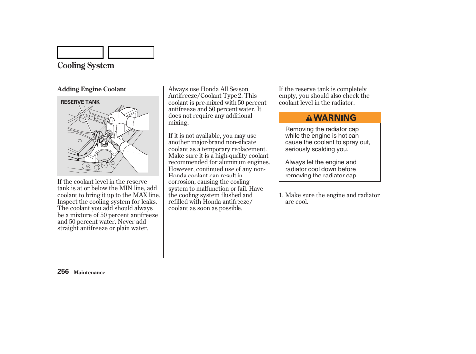 Cooling system | Acura 2004 RL - Owner's Manual User Manual | Page 259 / 370