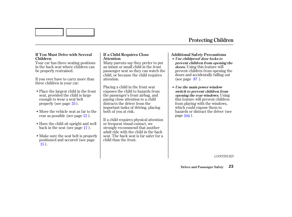 Protecting children | Acura 2004 RL - Owner's Manual User Manual | Page 26 / 370