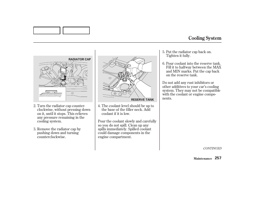 Cooling system | Acura 2004 RL - Owner's Manual User Manual | Page 260 / 370