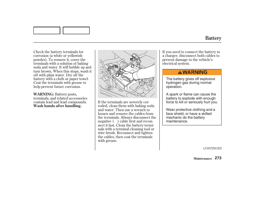 Battery | Acura 2004 RL - Owner's Manual User Manual | Page 276 / 370