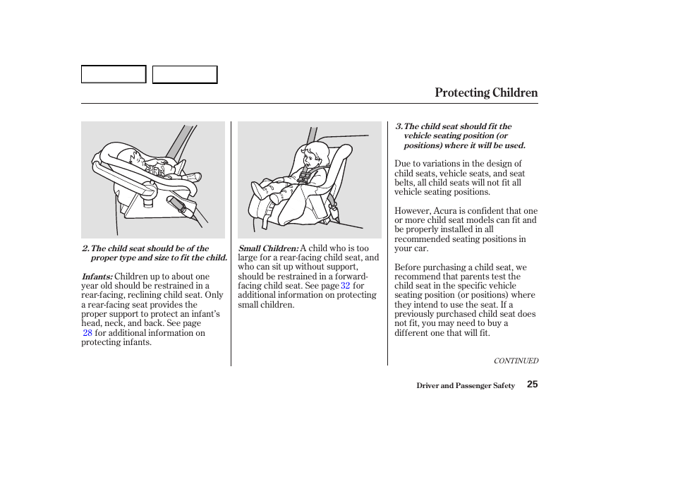 Protecting children | Acura 2004 RL - Owner's Manual User Manual | Page 28 / 370