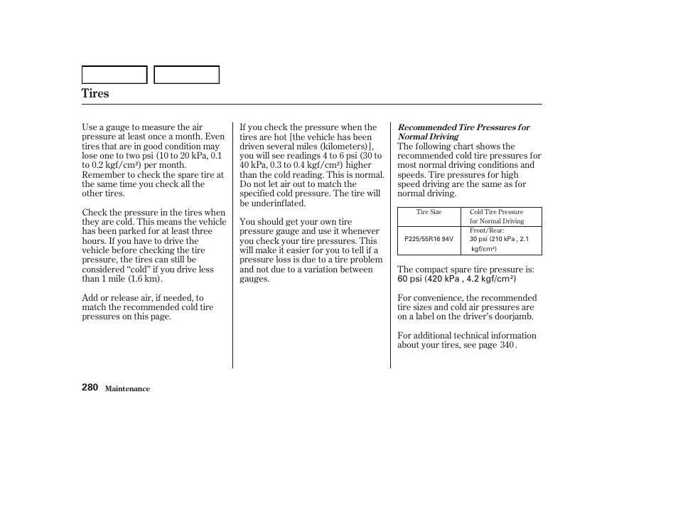 Tires | Acura 2004 RL - Owner's Manual User Manual | Page 283 / 370