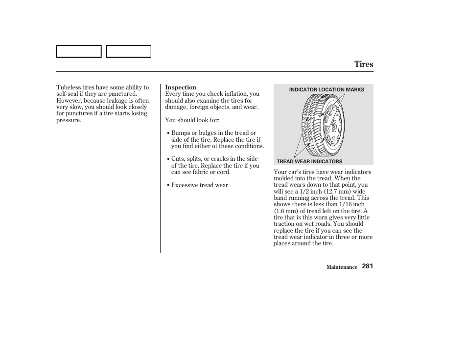 Tires | Acura 2004 RL - Owner's Manual User Manual | Page 284 / 370