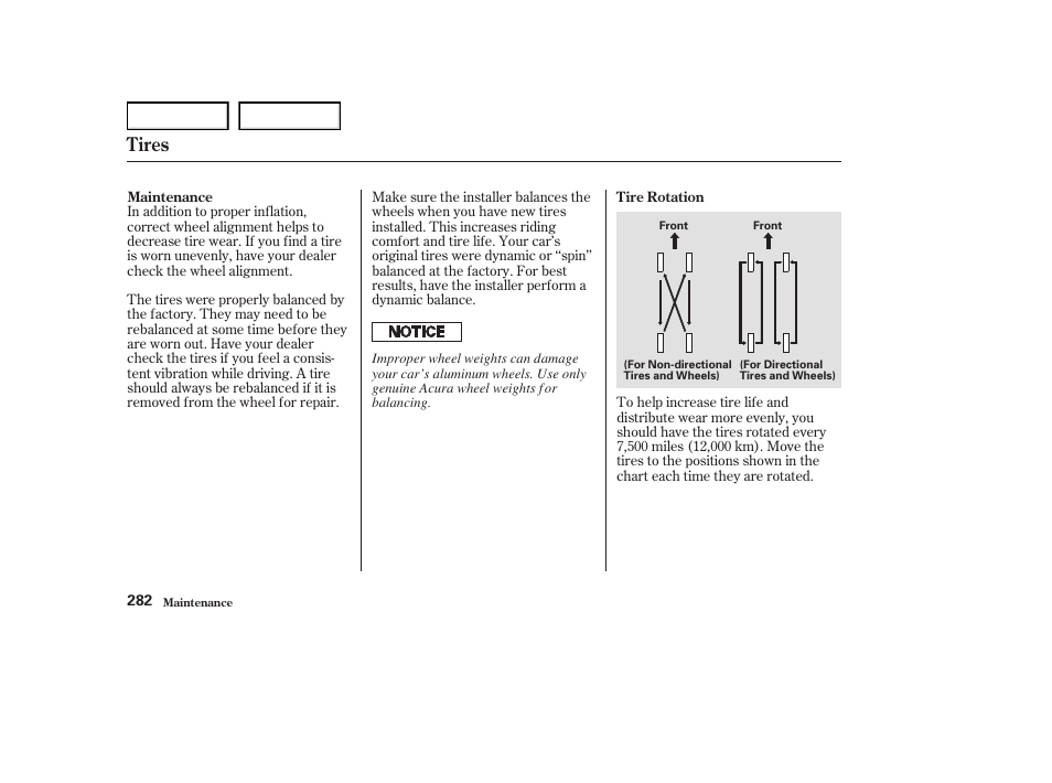 Tires | Acura 2004 RL - Owner's Manual User Manual | Page 285 / 370