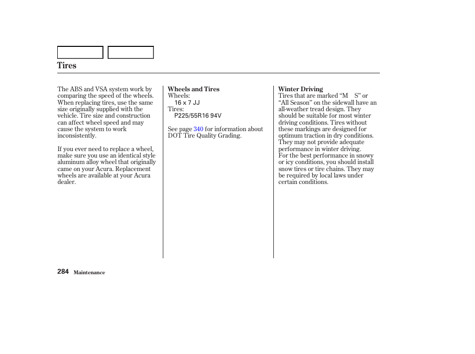 Tires | Acura 2004 RL - Owner's Manual User Manual | Page 287 / 370