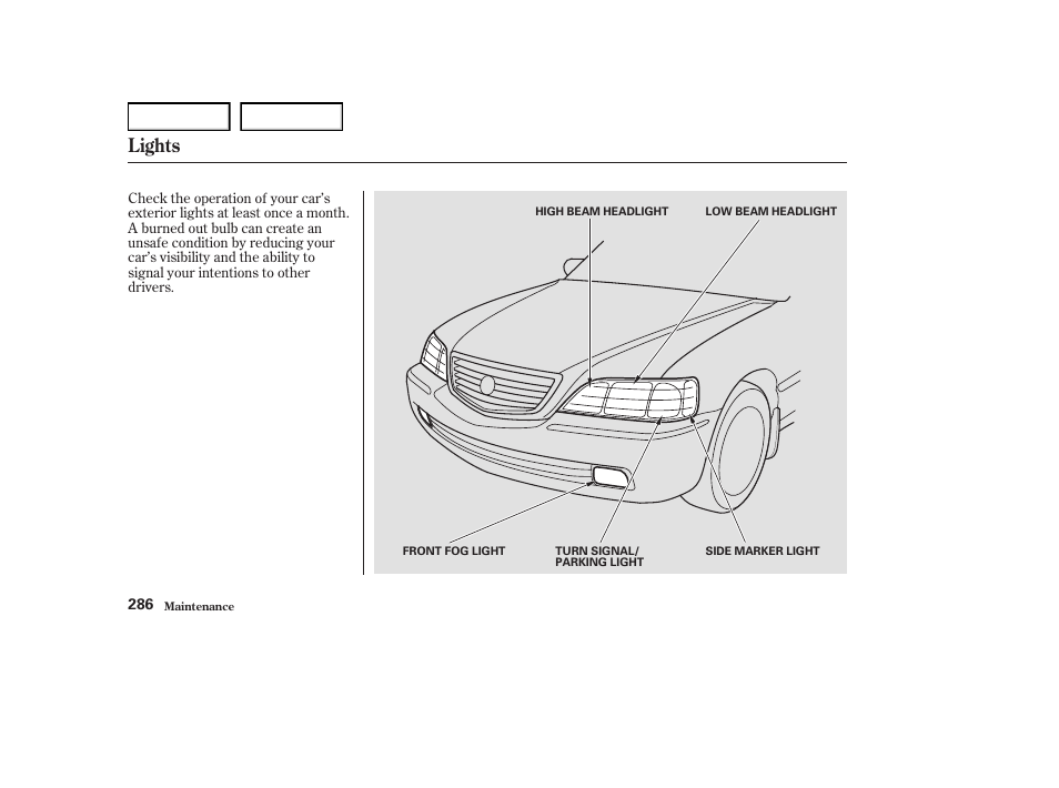 Lights | Acura 2004 RL - Owner's Manual User Manual | Page 289 / 370