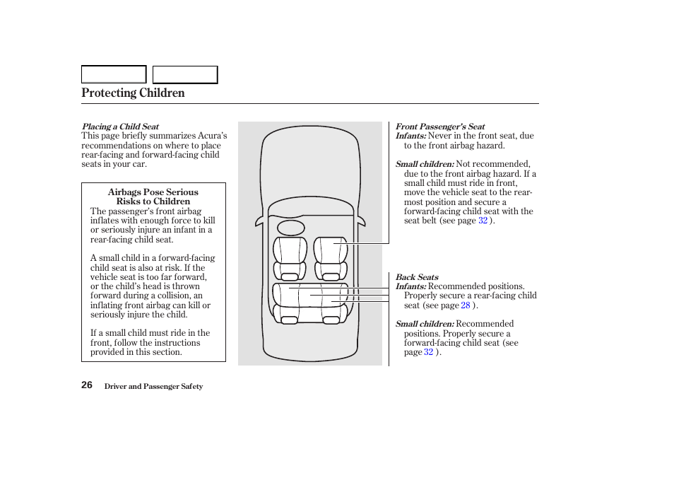 Protecting children | Acura 2004 RL - Owner's Manual User Manual | Page 29 / 370