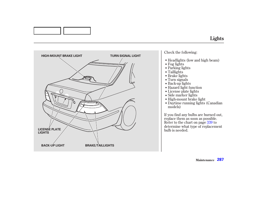 Lights | Acura 2004 RL - Owner's Manual User Manual | Page 290 / 370