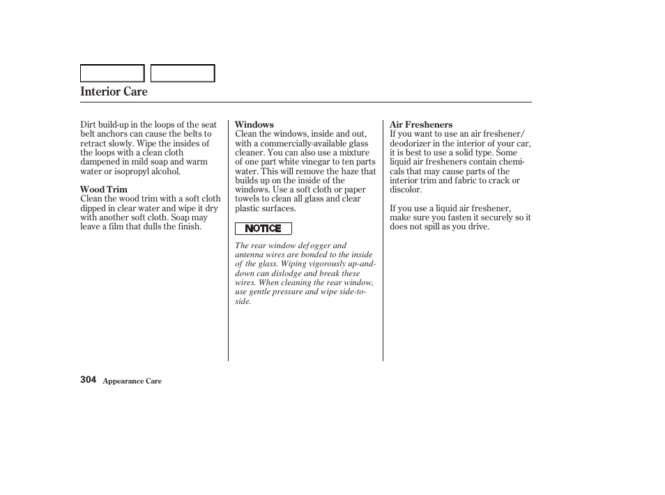 Interior care | Acura 2004 RL - Owner's Manual User Manual | Page 307 / 370