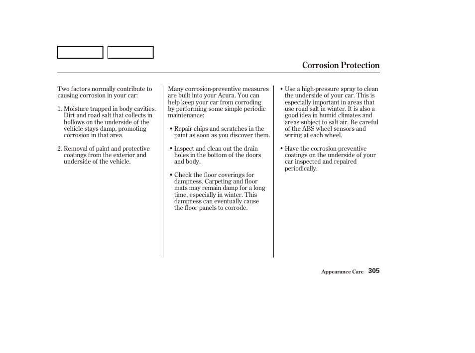 Corrosion protection | Acura 2004 RL - Owner's Manual User Manual | Page 308 / 370