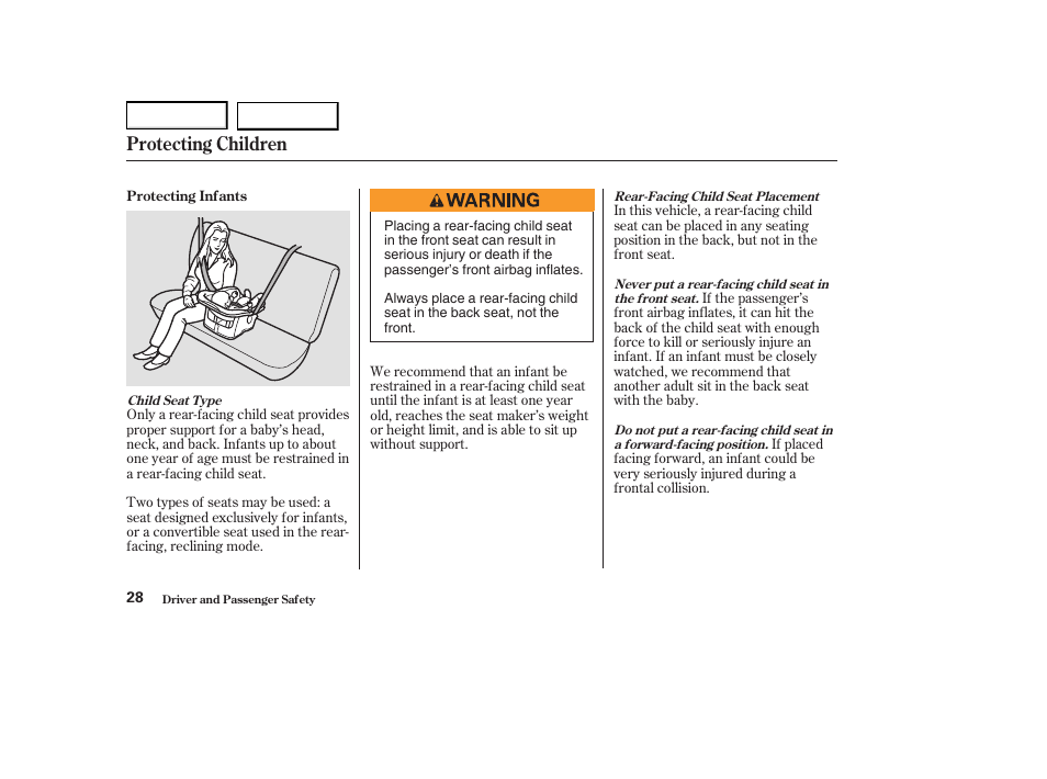 Protecting children | Acura 2004 RL - Owner's Manual User Manual | Page 31 / 370