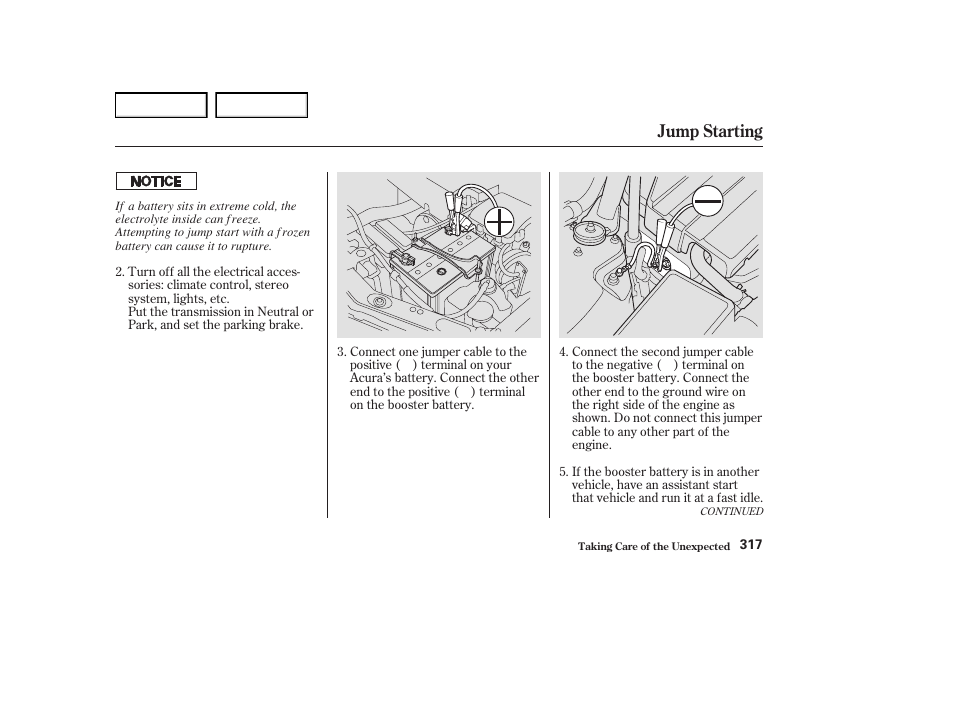 Jump starting | Acura 2004 RL - Owner's Manual User Manual | Page 320 / 370