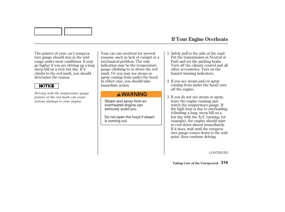 If your engine overheats | Acura 2004 RL - Owner's Manual User Manual | Page 322 / 370