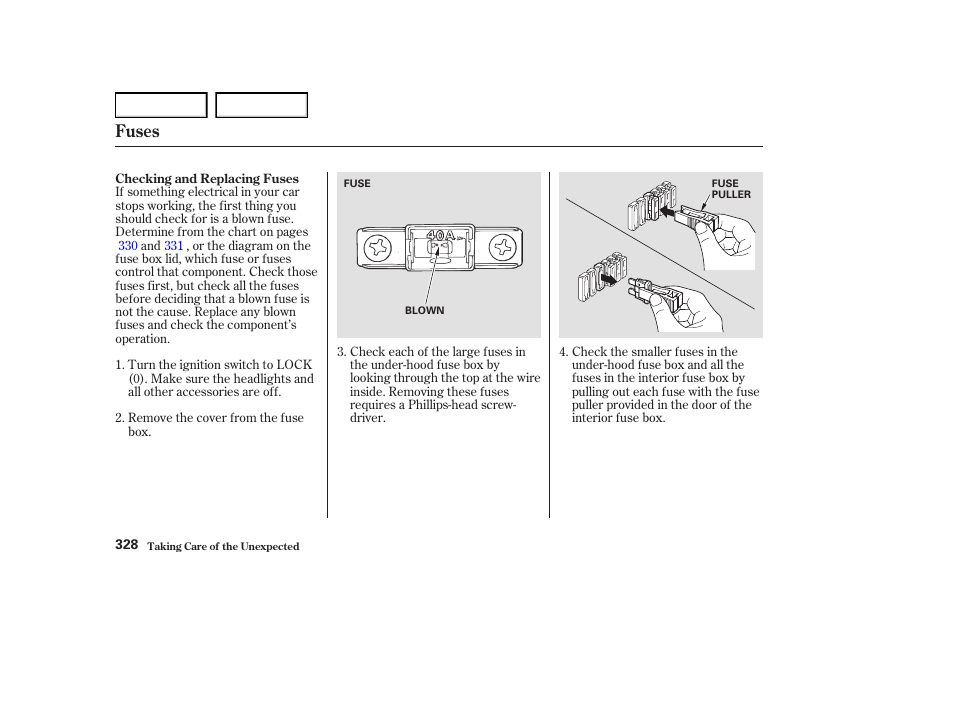 Fuses | Acura 2004 RL - Owner's Manual User Manual | Page 331 / 370