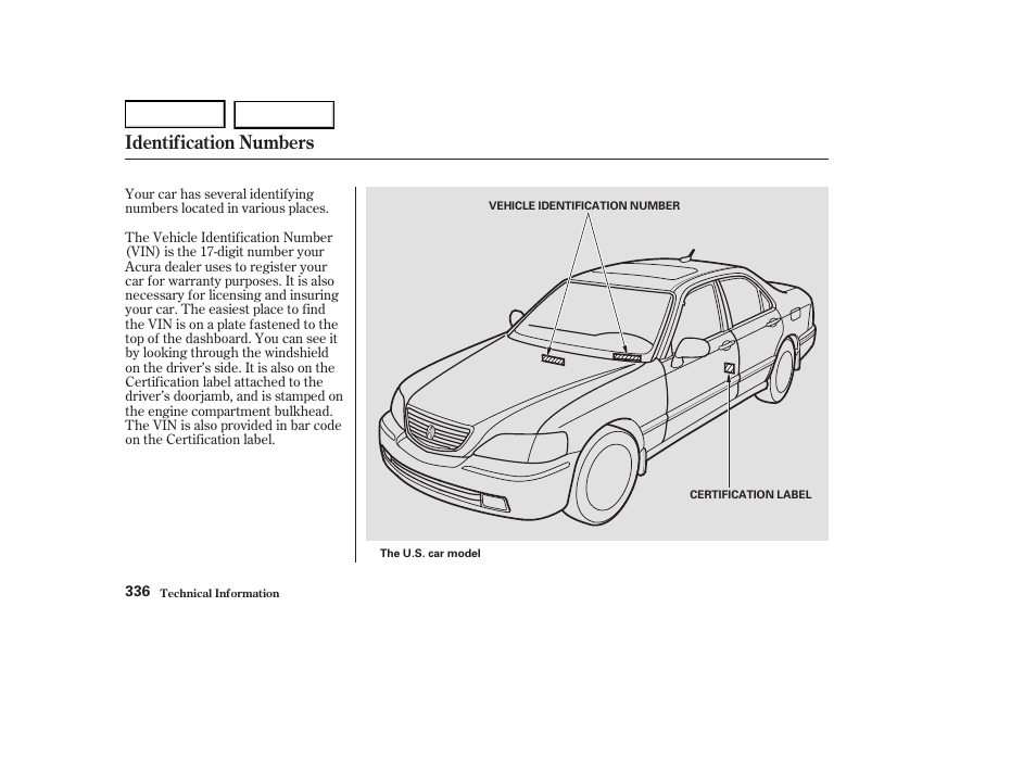 Identification numbers | Acura 2004 RL - Owner's Manual User Manual | Page 339 / 370