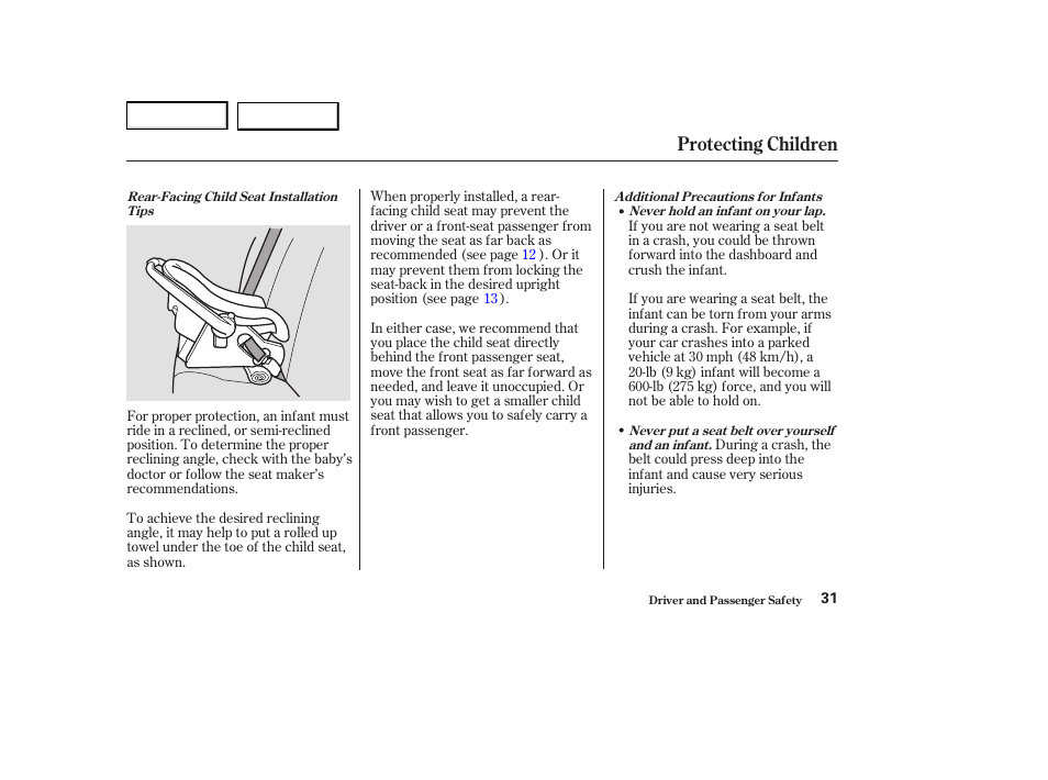 Protecting children | Acura 2004 RL - Owner's Manual User Manual | Page 34 / 370