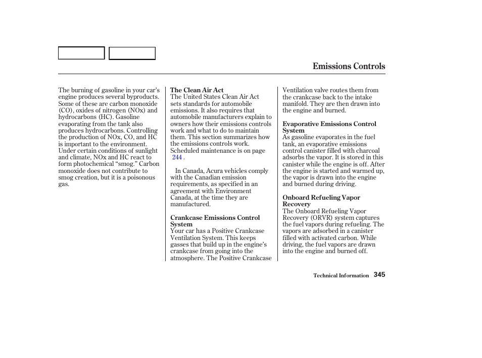 Emissions controls | Acura 2004 RL - Owner's Manual User Manual | Page 348 / 370