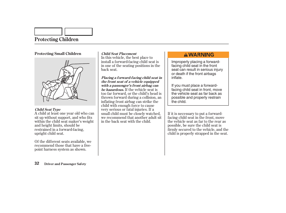 Protecting children | Acura 2004 RL - Owner's Manual User Manual | Page 35 / 370