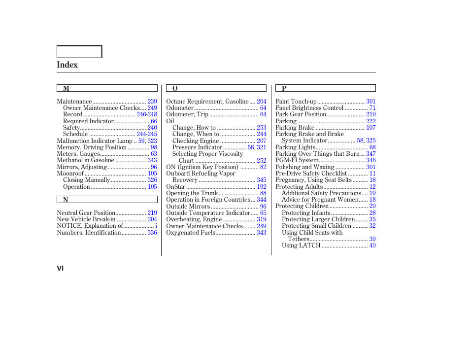 Index | Acura 2004 RL - Owner's Manual User Manual | Page 365 / 370