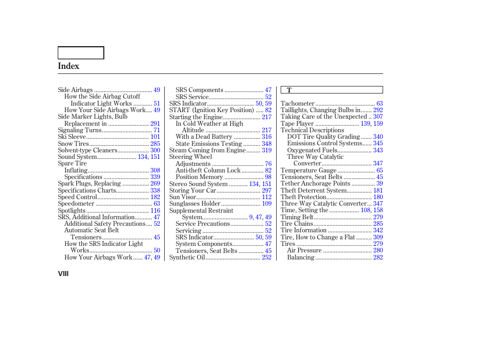 Index | Acura 2004 RL - Owner's Manual User Manual | Page 367 / 370