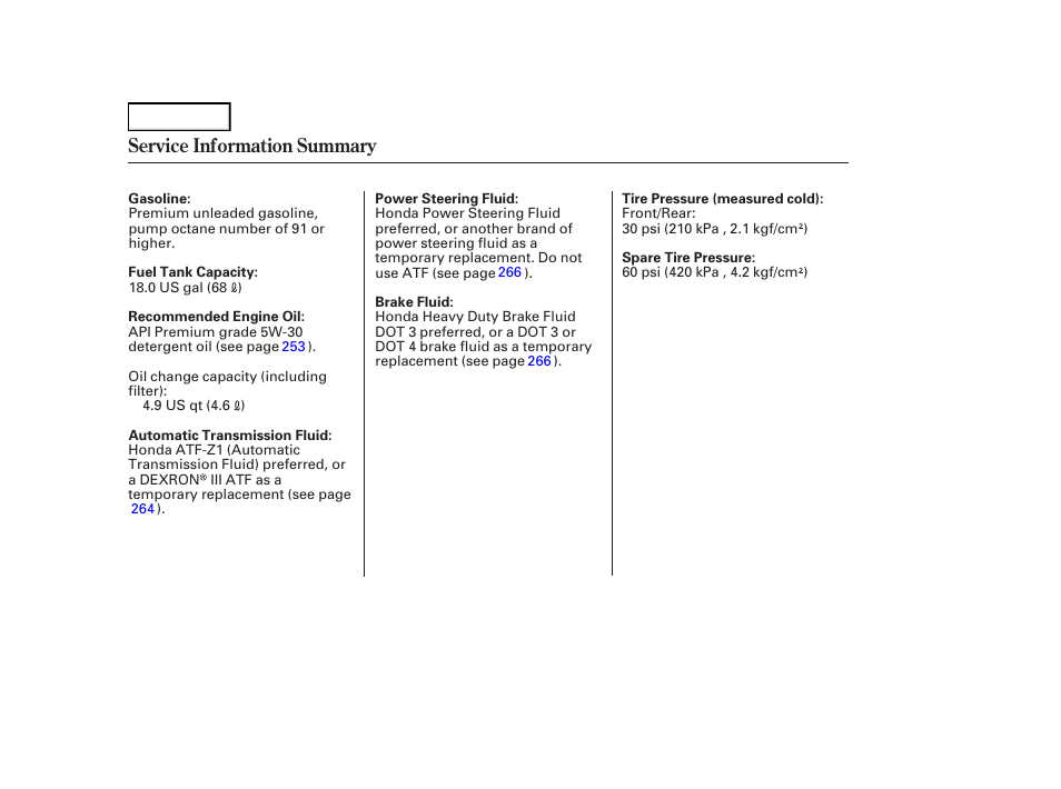 Service information summary | Acura 2004 RL - Owner's Manual User Manual | Page 370 / 370