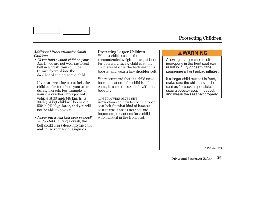 Protecting children | Acura 2004 RL - Owner's Manual User Manual | Page 38 / 370