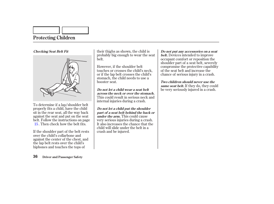 Protecting children | Acura 2004 RL - Owner's Manual User Manual | Page 39 / 370