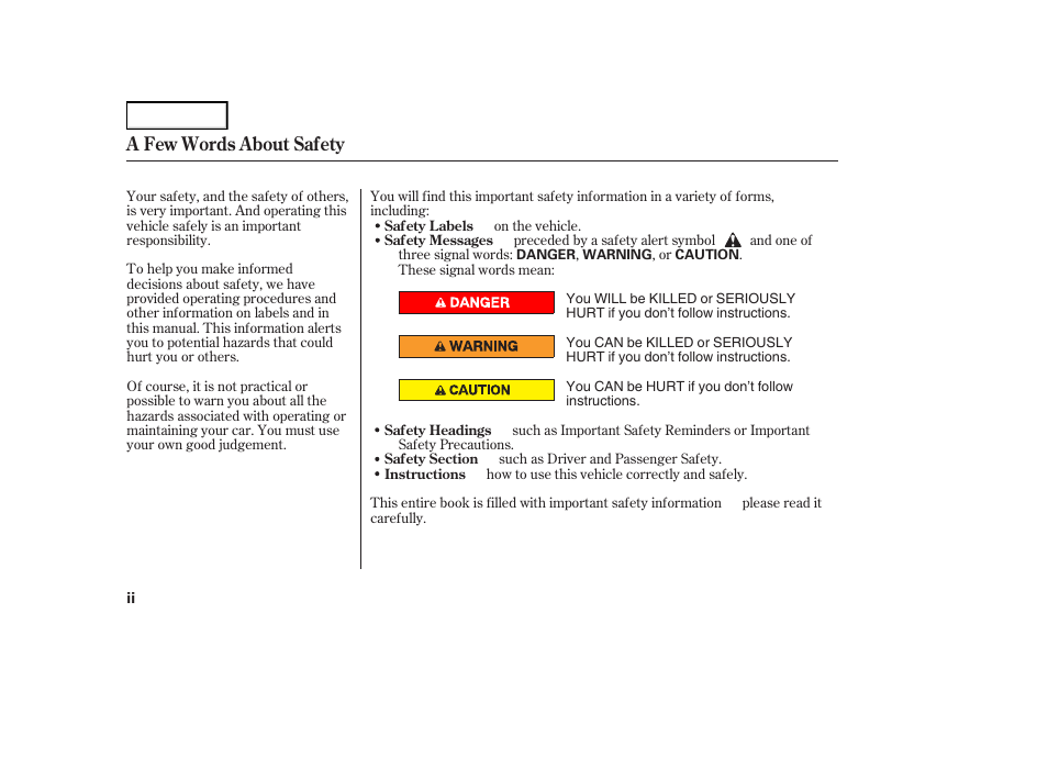 A few words about safety | Acura 2004 RL - Owner's Manual User Manual | Page 4 / 370