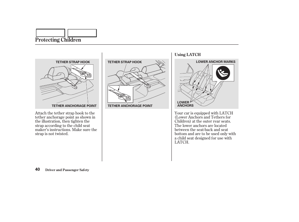 Protecting children | Acura 2004 RL - Owner's Manual User Manual | Page 43 / 370