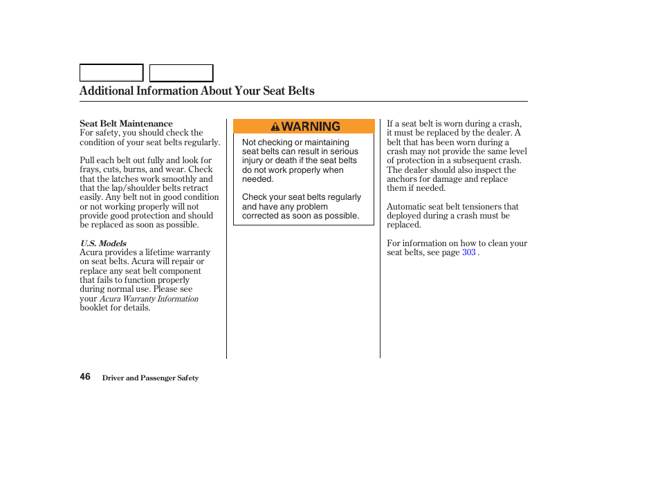 Additional information about your seat belts | Acura 2004 RL - Owner's Manual User Manual | Page 49 / 370