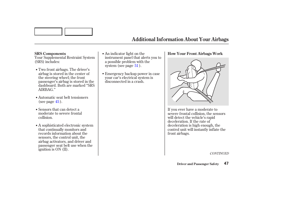 Additional information about your airbags | Acura 2004 RL - Owner's Manual User Manual | Page 50 / 370