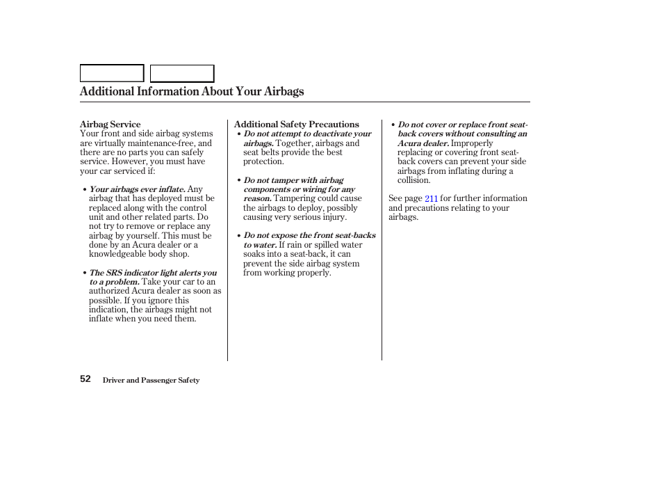 Additional information about your airbags | Acura 2004 RL - Owner's Manual User Manual | Page 55 / 370