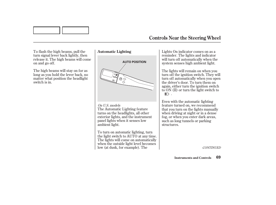 Controls near the steering wheel | Acura 2004 RL - Owner's Manual User Manual | Page 72 / 370