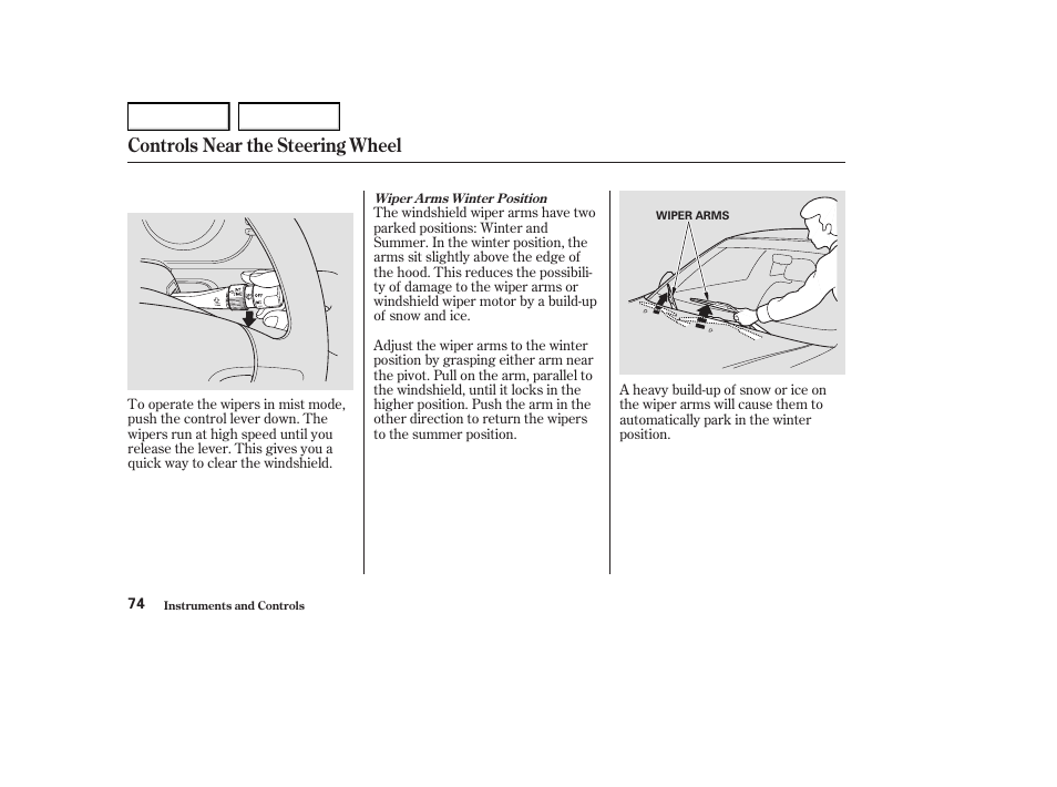 Controls near the steering wheel | Acura 2004 RL - Owner's Manual User Manual | Page 77 / 370