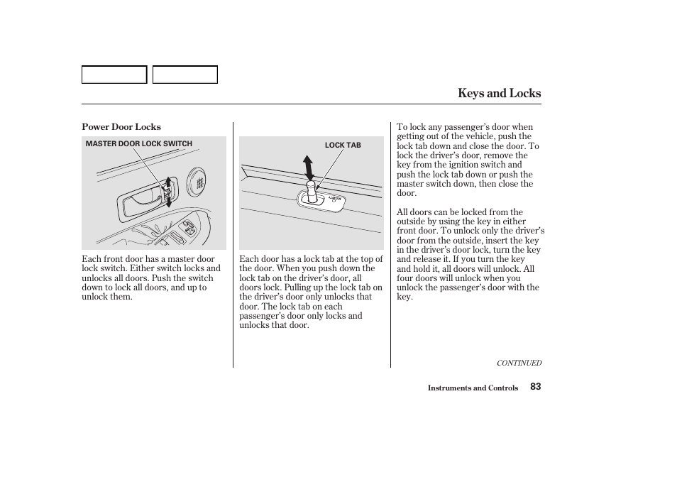 Keys and locks | Acura 2004 RL - Owner's Manual User Manual | Page 86 / 370