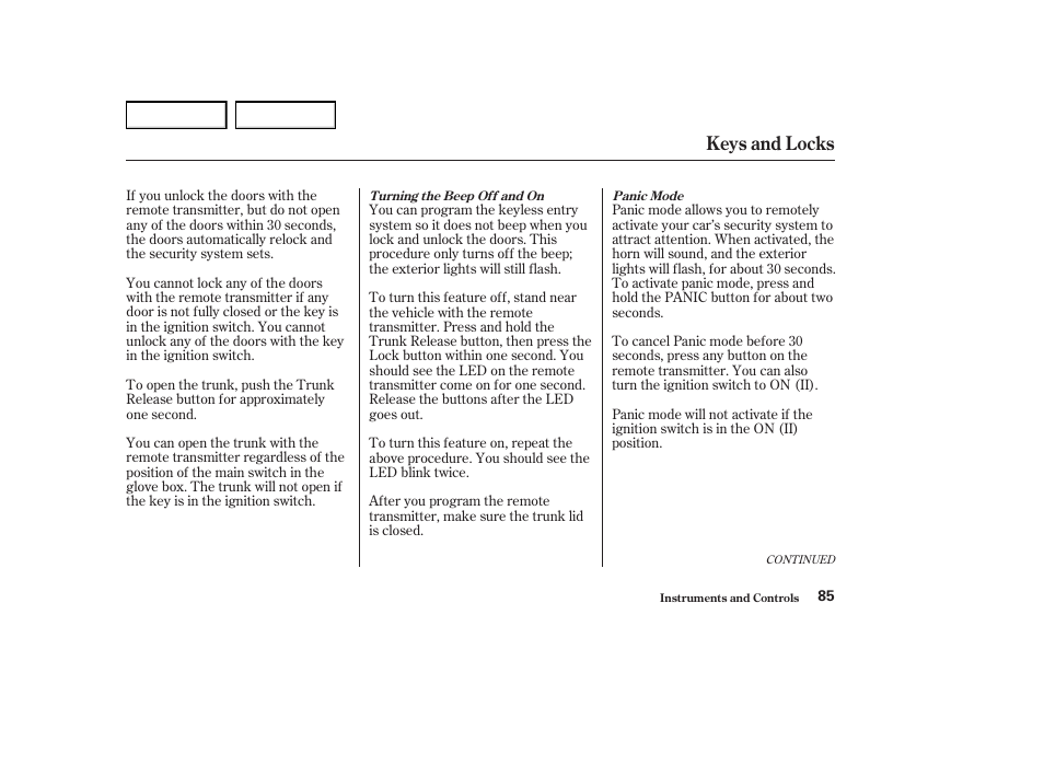 Keys and locks | Acura 2004 RL - Owner's Manual User Manual | Page 88 / 370