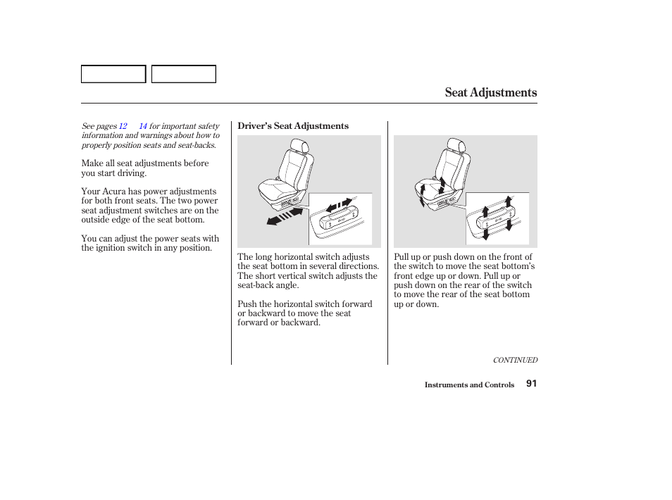 Seat adjustments | Acura 2004 RL - Owner's Manual User Manual | Page 94 / 370