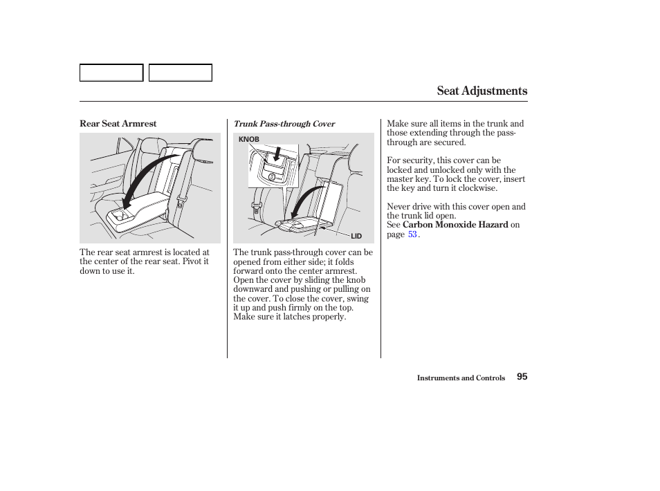 Seat adjustments | Acura 2004 RL - Owner's Manual User Manual | Page 98 / 370