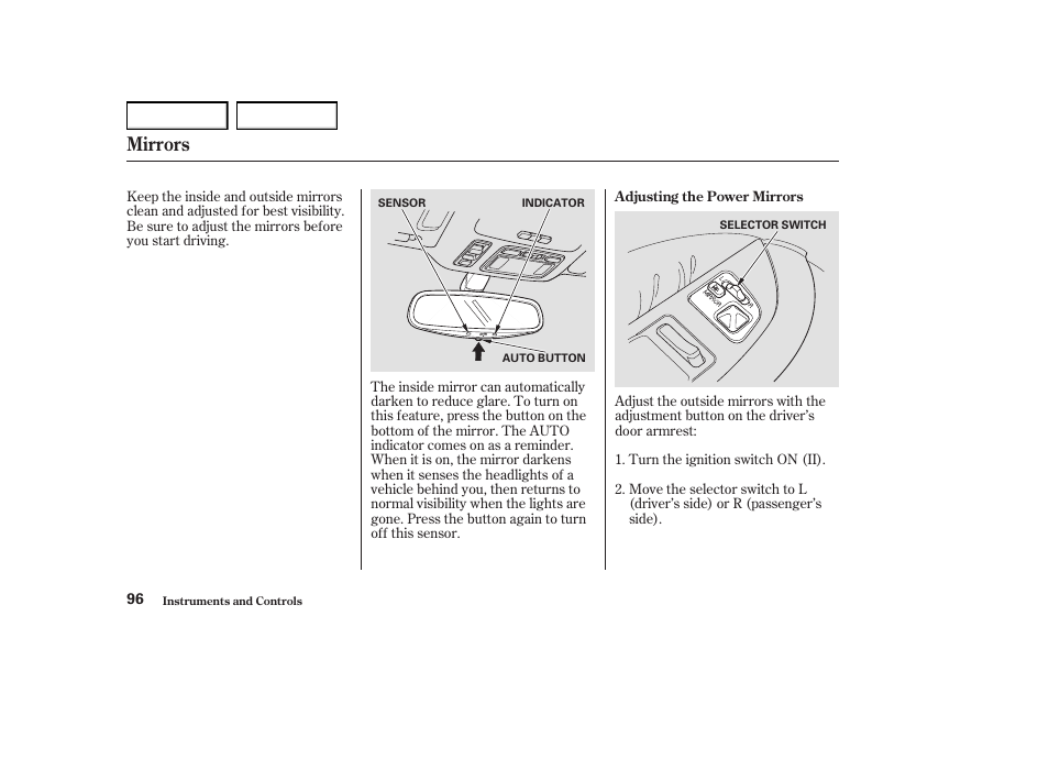 Mirrors | Acura 2004 RL - Owner's Manual User Manual | Page 99 / 370